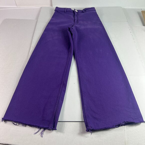 Zara Jeans Women's 28x27* High Rise Wide Leg Purple Raw Bottom Hem Denim Tag 4 - Picture 1 of 16